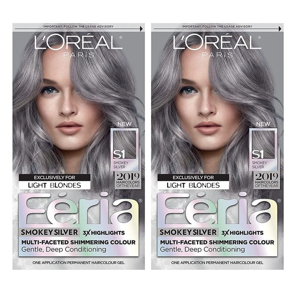 2 x L'Oreal Paris Feria Smokey Silver S1 Hair Color Multi-Faceted Permanent - Picture 1 of 4